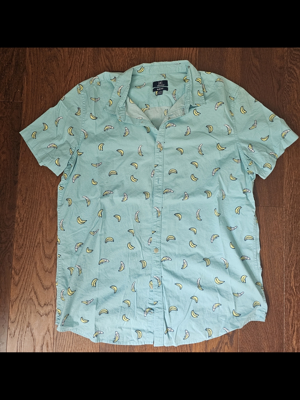 Casual Men's Light Blue Banana Print Short-Sleeve Shirt